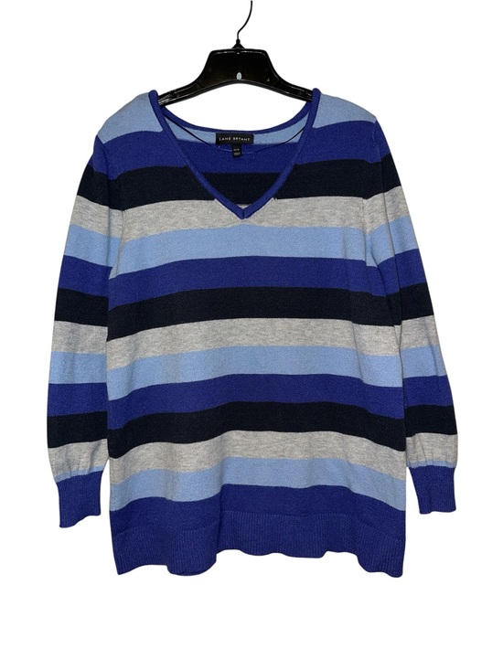 Lane Bryant Sweaters - Lane Bryant Black, Royal, Gray & Light Blue Striped V-Neck Sweater 14/16 XL